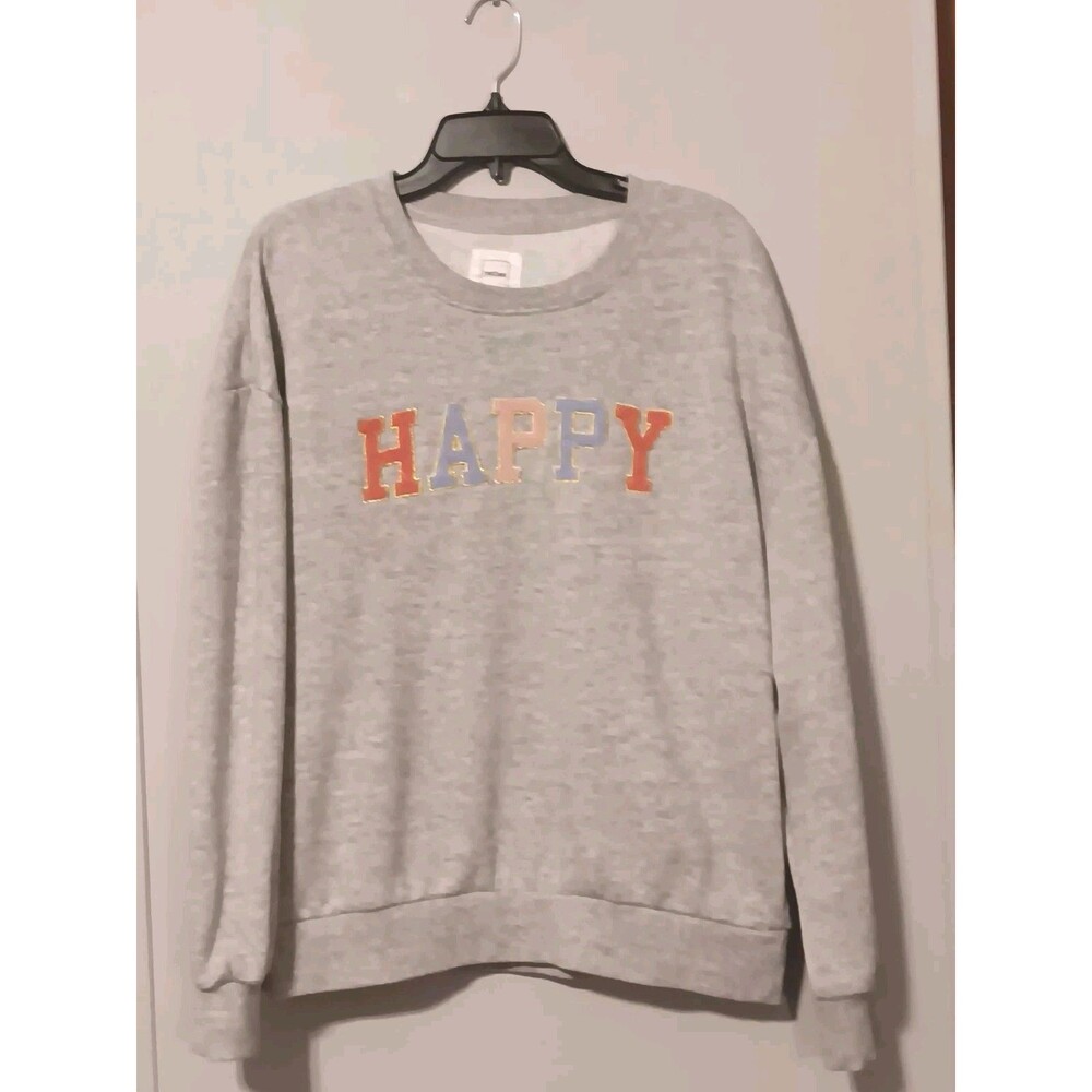 Reflex HAPPY Women's Pullover Gray Sweatshirt  Raised Letters Sz XXL